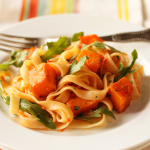 Thumbnail image for Butternut Squash and Tagliatelle with Red Pepper Sauce, Lemon and Arugula