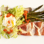Thumbnail image for Poached Egg, Prosciutto, Roasted Asparagus & Frisée Salad with Romesco Sauce
