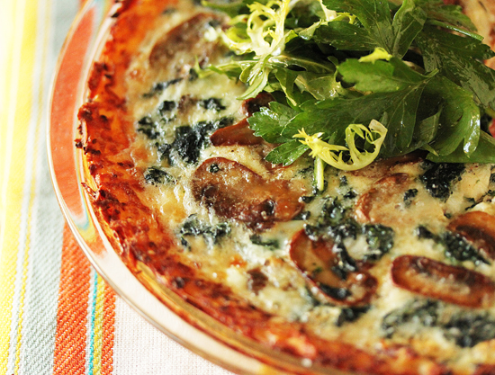 Mushroon and Spinach Quiche with Shredded Potato Crust