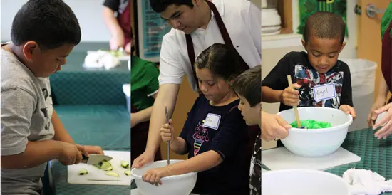 A group of people in various stages of cooking.