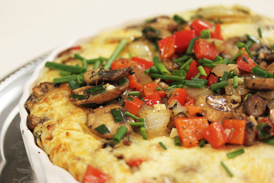 Savory- Clafouti-with-Swiss-Red Pepper-Mushrooms