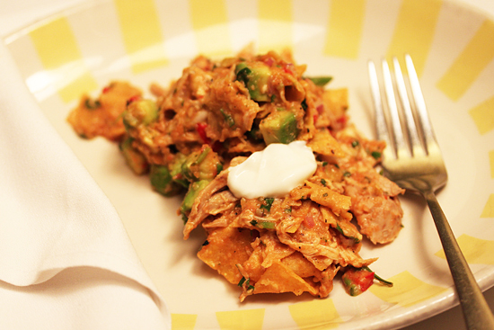 Post image for Chicken and Avocado Skillet Chilaquiles