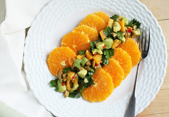 Post image for Orange Salad with Avocado Green Olive Salsa