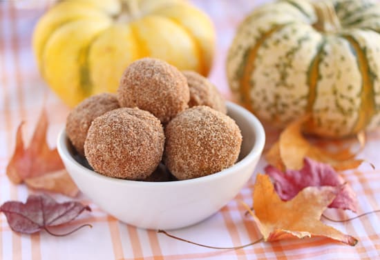 A bowl of pumpkin balls on the table