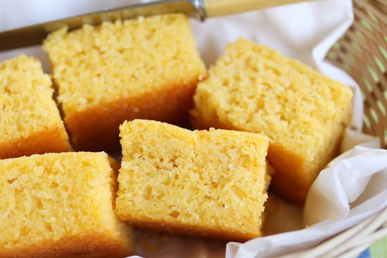 A close up of some cornbread in a bowl