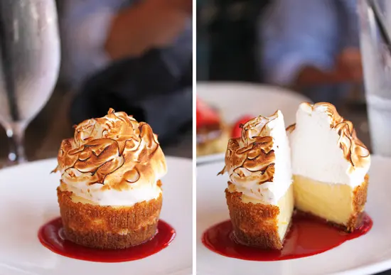 Two photos of a dessert with one being cheesecake.