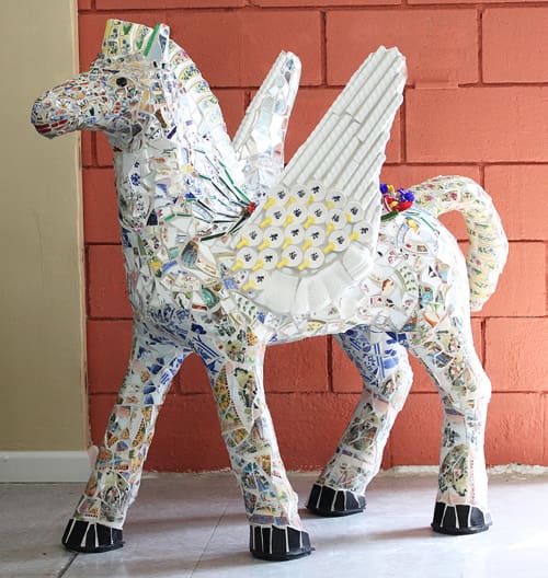 A horse with wings made of fabric