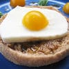 A sandwich with an egg on top of it.