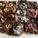 A close up of many different types of brownies