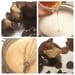 A collage of photos with different stages of making chocolate cake.